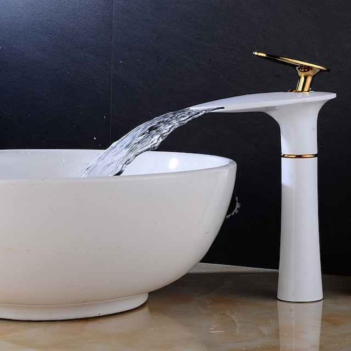 Bathroom Sink Faucet Waterfall Brushed/Electroplated/Painted Finishes Centerset Single Handle One Hole Bath Taps