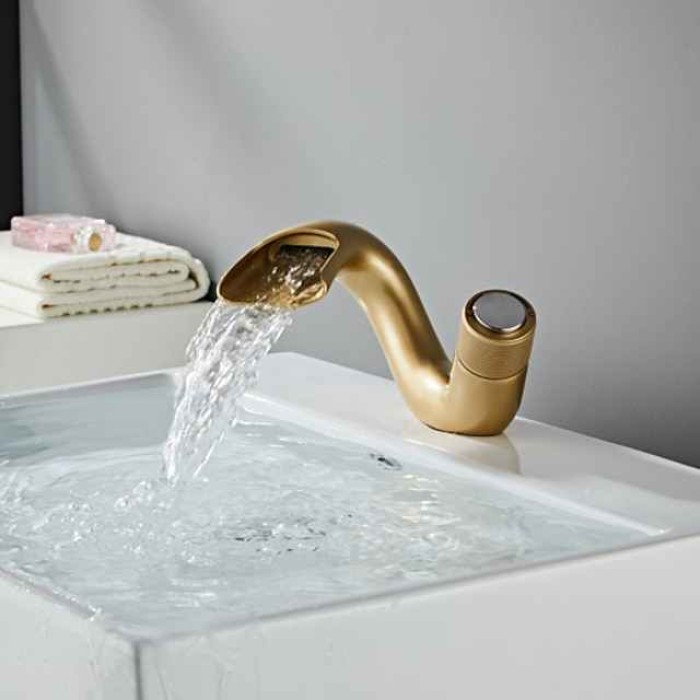 Waterfall Bathroom Sink Mixer Faucet, Mono Wash Basin Single Handle Basin Taps, Monobloc Vessel Water Brass Tap Deck Mounted with Hot and Cold Hose