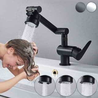 Bathroom Sink Faucet,Brass 360 Degree Rotating Liftable 3-Type Outlet Multi-Function Single Handle One Hole Bath Taps（Matte Black/Chrome）