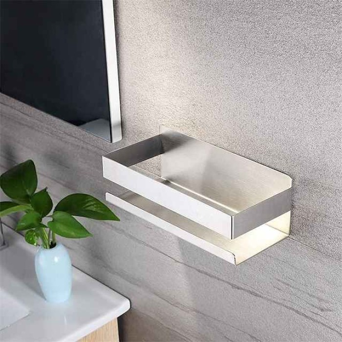 Bathroom Shelf,Self-Adhesive Shower Shelf Stainless Steel Wall-mounted Punch-free Bathroom Storage For Bathroom,Kitchen(Brushed Nickel,Matte Black)