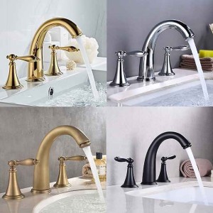 Bathroom Sink Faucet,Widespread Brass Two Handles Three Holes Bathroom Faucet with Valve and Hot/Cold Switch