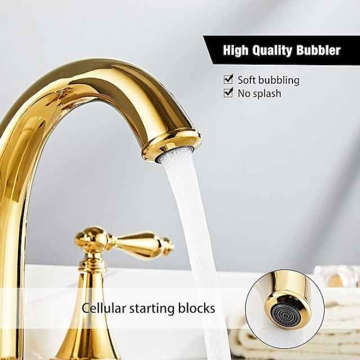 Bathroom Sink Faucet,Widespread Brass Two Handles Three Holes Bathroom Faucet with Valve and Hot/Cold Switch