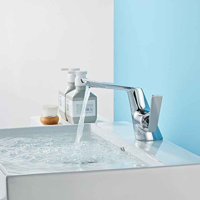 Bathroom Sink Faucet - Waterfall Electroplated / Painted Finishes Centerset Single Handle One HoleBath Taps