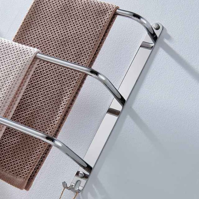 Bathroom Three-layer Shelf with Hooks Stainless Steel Multi-function Towel Rack Polished Silver and Brushed 1pc