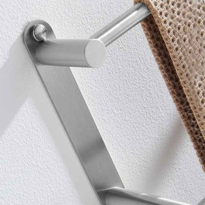 Bathroom Three-layer Shelf with Hooks Stainless Steel Multi-function Towel Rack Wall Mounted Matte Gold and Brushed 1pc