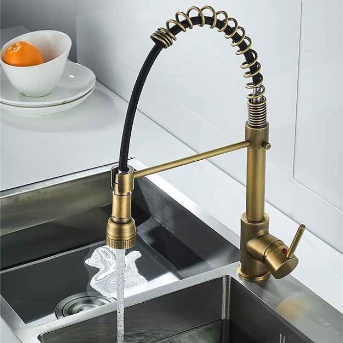 Kitchen Faucet,Brass Pull-out/Pull-down Rotatable Single Handle One Hole Multi-function Water Mode Brass Kitchen Taps with Soap Dispenser