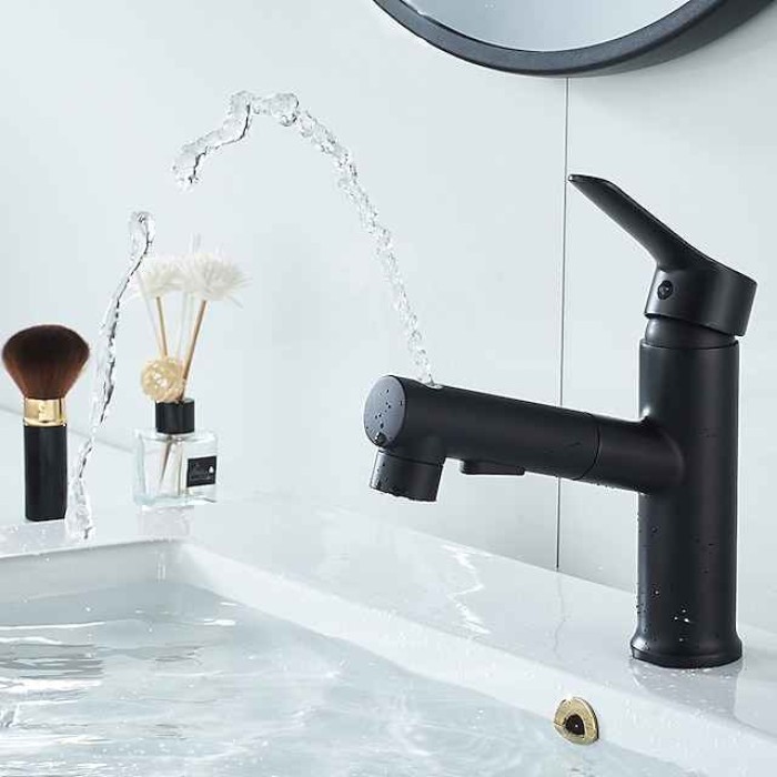 Bathroom Sink Faucet - Pull out / Pullout Spray Electroplated / Painted Finishes Centerset Single Handle Two HolesBath Taps / Brass