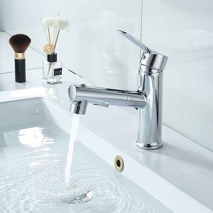 Bathroom Sink Faucet - Pull out / Pullout Spray Electroplated / Painted Finishes Centerset Single Handle Two HolesBath Taps / Brass