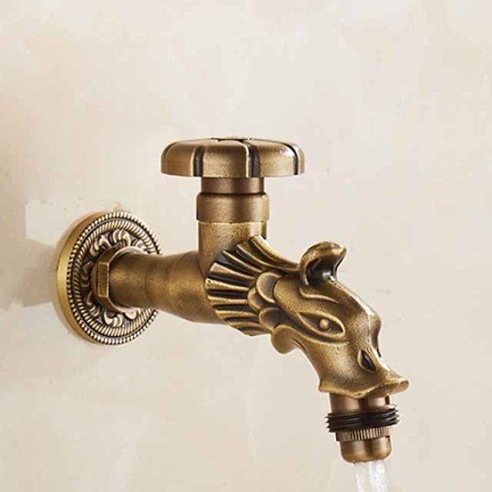 Outdoor Faucet - Patio Wall Mount Antique Brass Widespread Single Handle One HoleBath Taps, 3-Finish Antique Black Gold