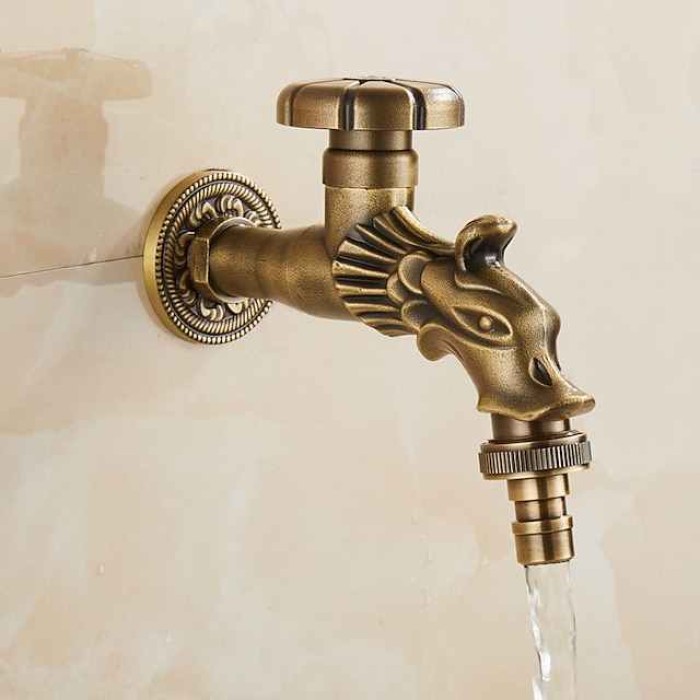 Outdoor Faucet - Patio Wall Mount Antique Brass Widespread Single Handle One HoleBath Taps, 3-Finish Antique Black Gold