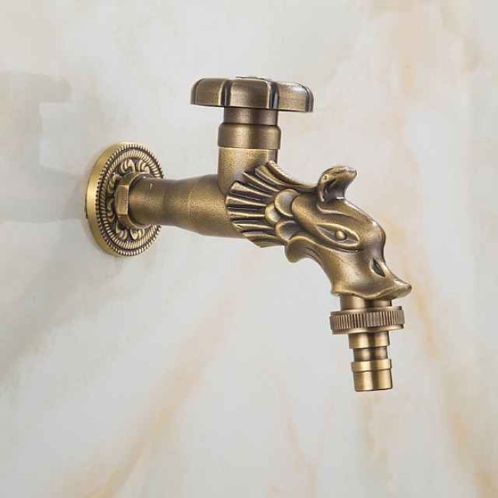 Outdoor Faucet - Patio Wall Mount Antique Brass Widespread Single Handle One HoleBath Taps, 3-Finish Antique Black Gold