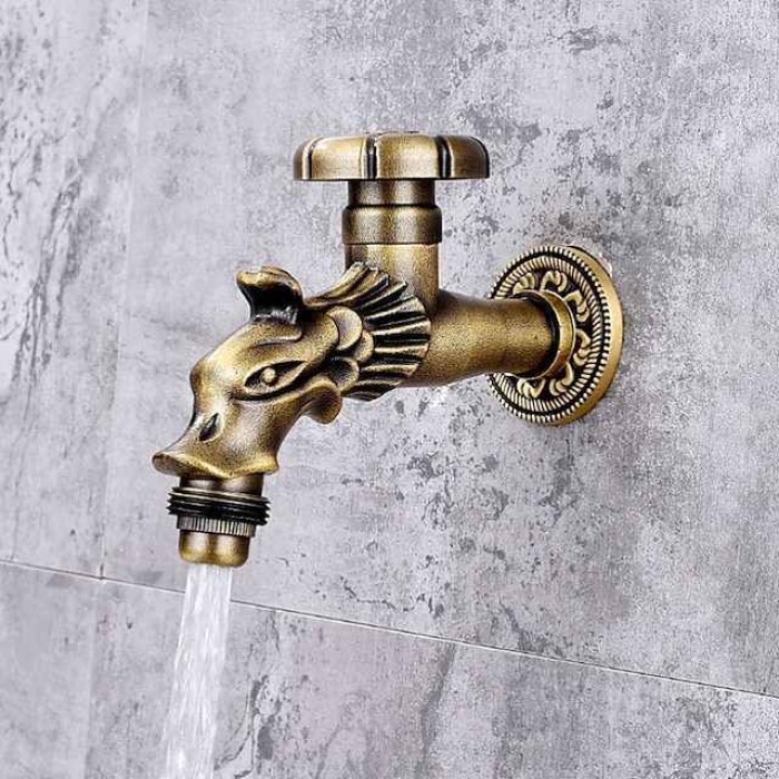 Outdoor Faucet - Patio Wall Mount Antique Brass Widespread Single Handle One HoleBath Taps, 3-Finish Antique Black Gold