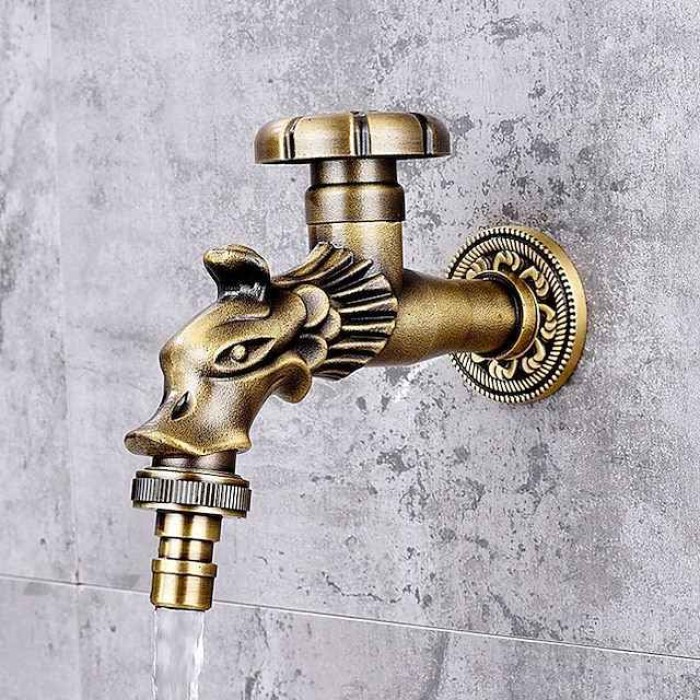 Outdoor Faucet - Patio Wall Mount Antique Brass Widespread Single Handle One HoleBath Taps, 3-Finish Antique Black Gold