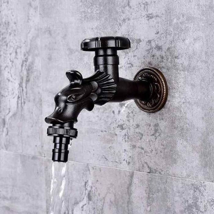 Outdoor Faucet - Patio Wall Mount Antique Brass Widespread Single Handle One HoleBath Taps, 3-Finish Antique Black Gold