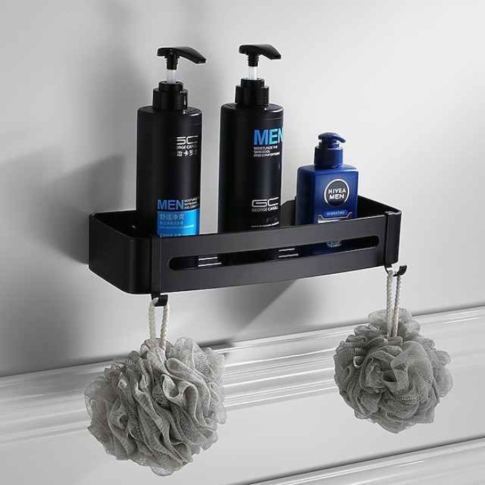 Shower Storage Rack Triangle Black Corner Shelves Wall Mounted Aluminum Shampoo Holder No Drill Bathroom Shelf Organizer