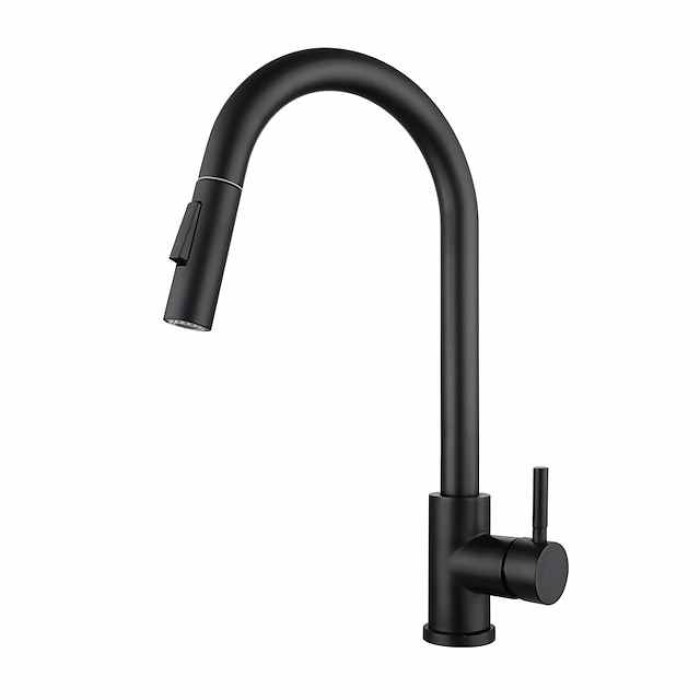 Kitchen Sink Mixer Faucet Stainless Steel with Pull Out Sprayer, 360° Rotatable Multi-function Pull Down Single Handle Kitchen Vessel Tap Brushed Gold Finish