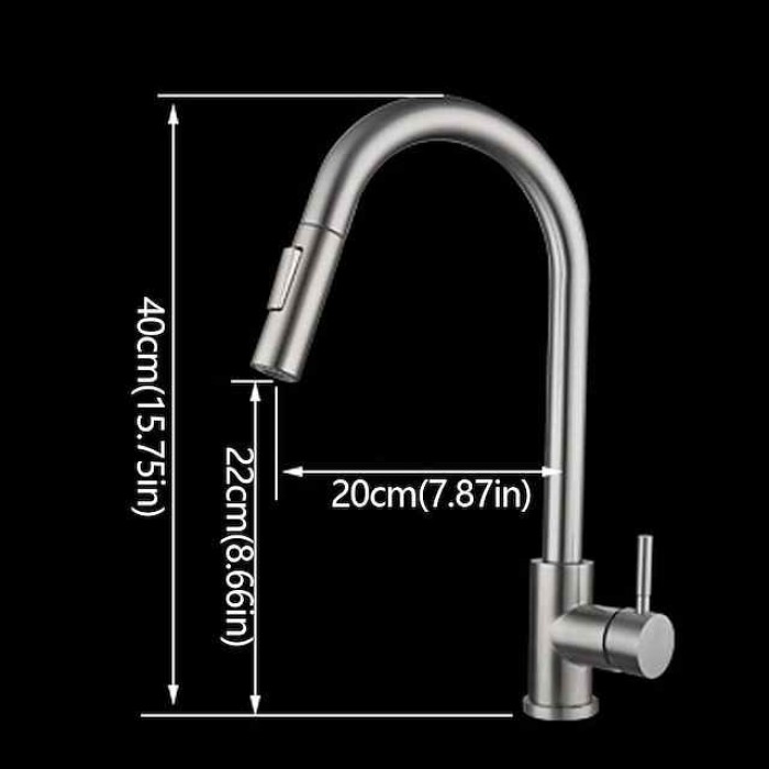 Kitchen Sink Mixer Faucet Stainless Steel with Pull Out Sprayer, 360° Rotatable Multi-function Pull Down Single Handle Kitchen Vessel Tap Brushed Gold Finish