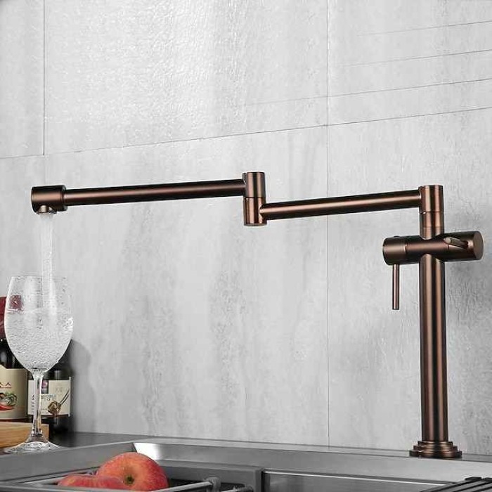 Foldable Kitchen Sink Mixer Faucet Deck Mounted, 360 Swivel Folding Single Handle Kitchen Vessel Taps