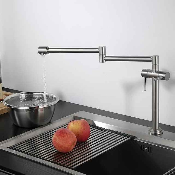 Foldable Kitchen Sink Mixer Faucet Deck Mounted, 360 Swivel Folding Single Handle Kitchen Vessel Taps