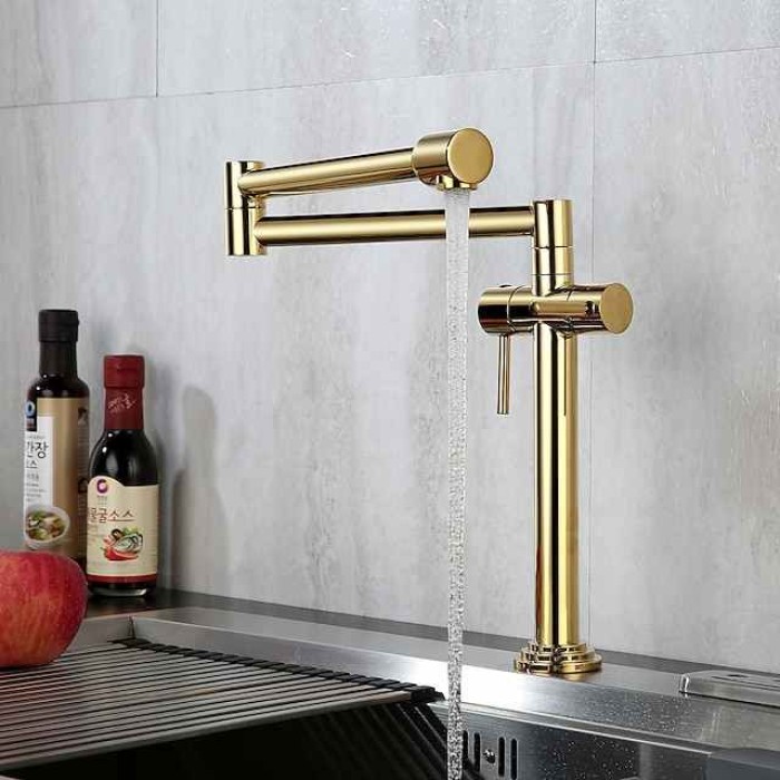 Foldable Kitchen Sink Mixer Faucet Deck Mounted, 360 Swivel Folding Single Handle Kitchen Vessel Taps