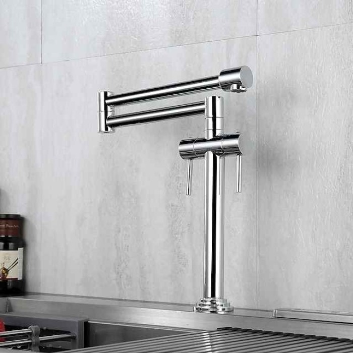 Foldable Kitchen Sink Mixer Faucet Deck Mounted, 360 Swivel Folding Single Handle Kitchen Vessel Taps