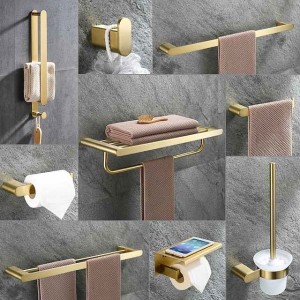 Golden Bathroom Hardware Sets,Wall Mounted Stainless Steel Towel Bar/Toilet Paper Holder/Toilet Brush Holder Multilayer,New Design Multifunction Contemporary