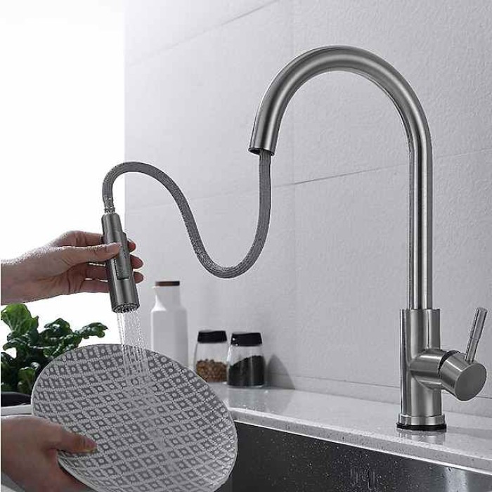 Touchless Sensor Kitchen Sink Faucet Stainless Steel with Pull Out Sprayer, Touch On Single Handle Kitchen Vessel Tap with Pull Down 2 Modes Spray Fingerprint Resistant Brushed Deck Mounted