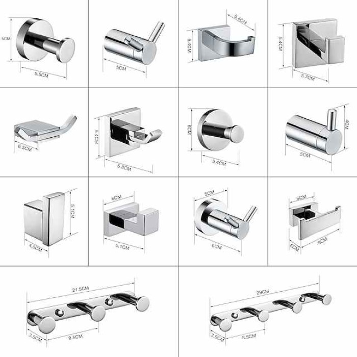 Multifunction Robe Hook, Modern Style, 304 Stainless Steel, 4-Finish Black, Chrome, Brushed, Gold- for Bathroom and Bedroom Wall Mounted