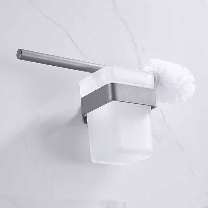 Toilet Brush with Holder,Wall Mounted Stainless Steel 304 Rubber Painted Toilet Bowl Brush and Holder for Bathroom