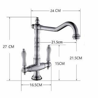 Traditional Kitchen Sink Mixer Faucet, Retro Style Vessel Kitchen Taps Dual Handles One Hole Rotatable Chrome/Brass/Brushed Standard Spout