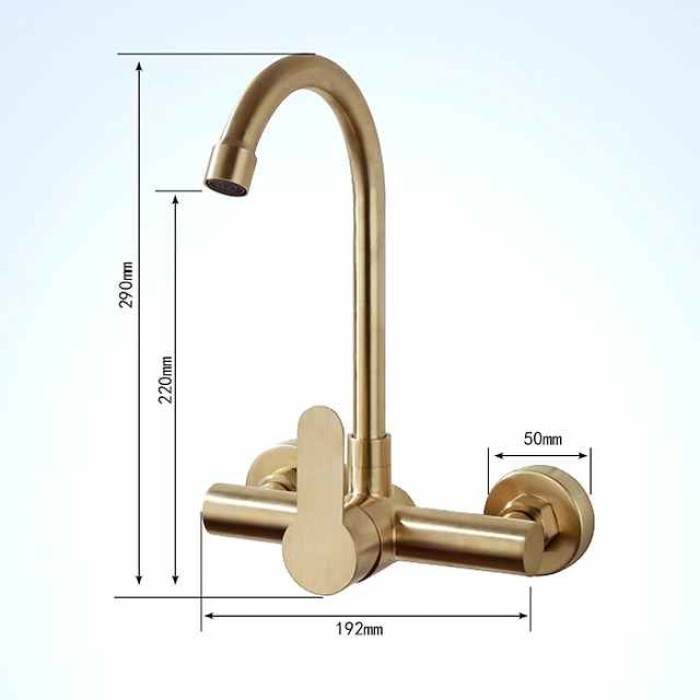 Kitchen faucet - Single Handle Two Holes Brushed Gold Tall /High Arc Wall Mounted Contemporary Kitchen Taps