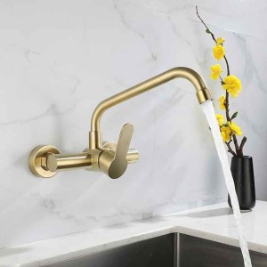 Kitchen faucet - Single Handle Two Holes Brushed Gold Pot Filler Wall Mounted Contemporary Kitchen Taps