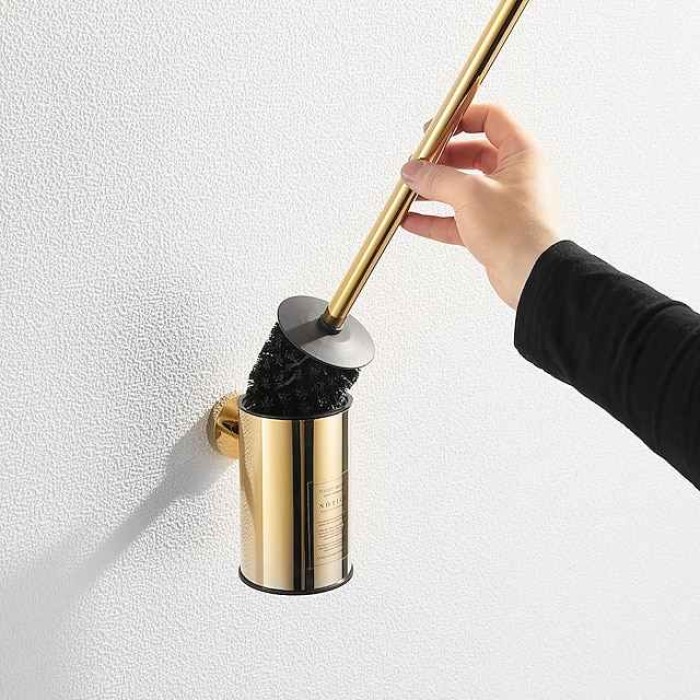 Toilet Brush with Holder,Round Stainless Steel 304 Rubber Painted Toilet Bowl Brush and Holder for Bathroom