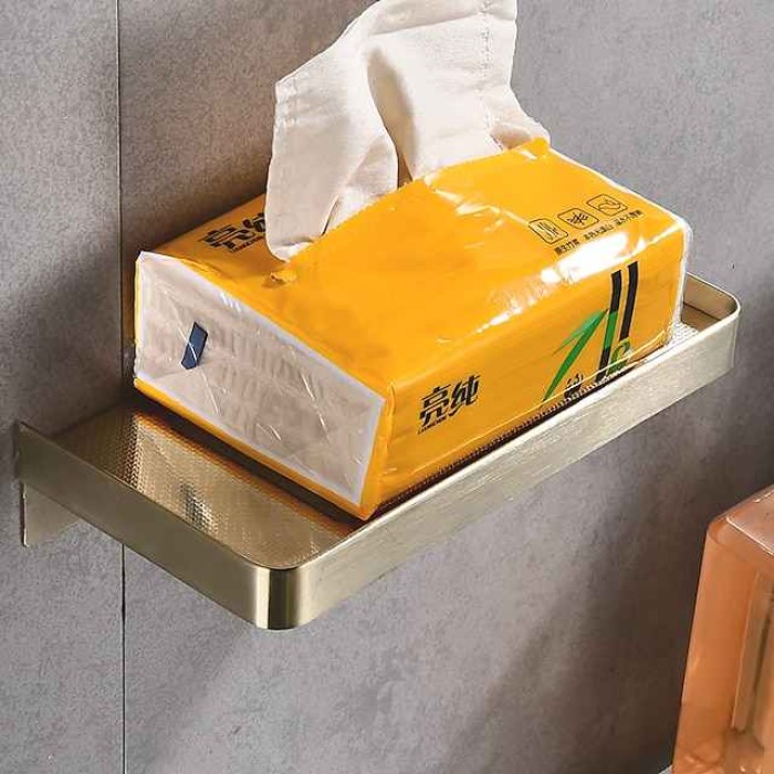 Bathroom Shelf Wall Mounted Storage Shelf,Stainless Steel Tray for Storing Mobilephones, Toilet Paper(Black/Chrome/Golden)