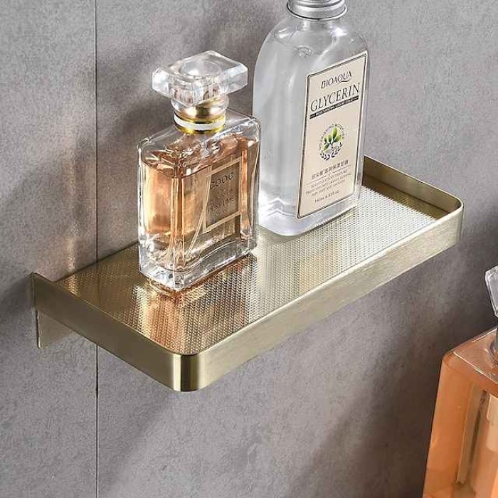 Bathroom Shelf Wall Mounted Storage Shelf,Stainless Steel Tray for Storing Mobilephones, Toilet Paper(Black/Chrome/Golden)