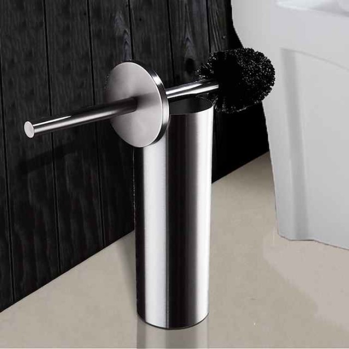 Toilet Brush with Holder,Round Stainless Steel 304 Rubber Painted Toilet Bowl Brush and Holder for Bathroom