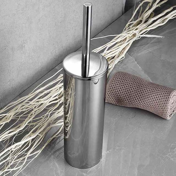 Toilet Brush with Holder,Round Stainless Steel 304 Rubber Painted Toilet Bowl Brush and Holder for Bathroom