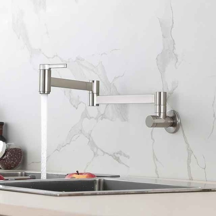 Kitchen Faucet,Wall Mounted Pot Filler Two Handles One Hole Contemporary Kitchen Taps