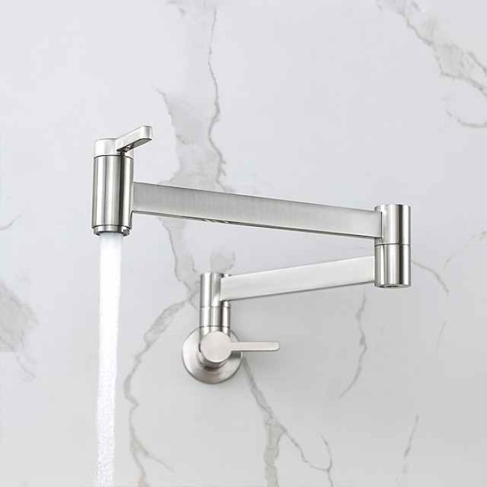 Kitchen Faucet,Wall Mounted Pot Filler Two Handles One Hole Contemporary Kitchen Taps