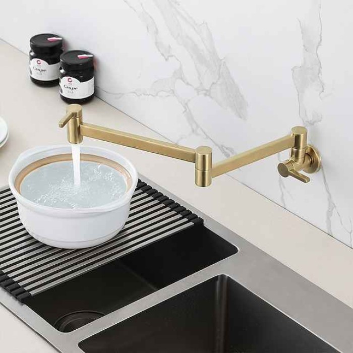 Kitchen Faucet,Wall Mounted Pot Filler Two Handles One Hole Contemporary Kitchen Taps