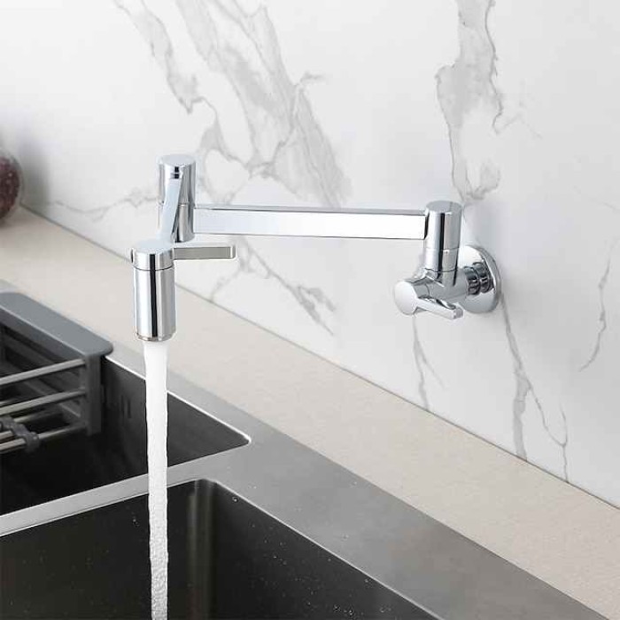 Kitchen Faucet,Wall Mounted Pot Filler Two Handles One Hole Contemporary Kitchen Taps