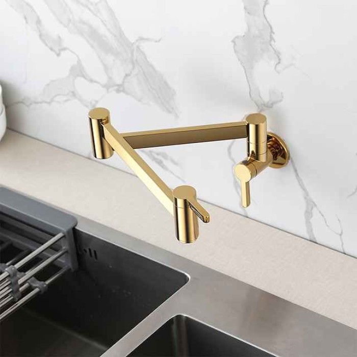 Kitchen Faucet,Wall Mounted Pot Filler Two Handles One Hole Contemporary Kitchen Taps