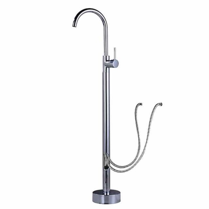 Floor Mount Standing Bathtub Faucet, 360° Swivel Freestanding Tub Filler Mixer Tap Brass Spout High Flow Shower Faucets