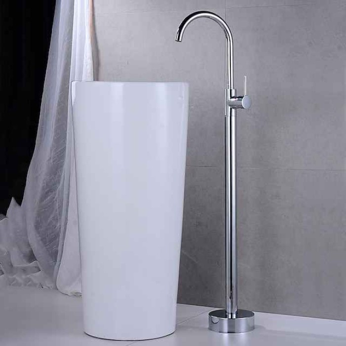 Floor Mount Standing Bathtub Faucet, 360° Swivel Freestanding Tub Filler Mixer Tap Brass Spout High Flow Shower Faucets