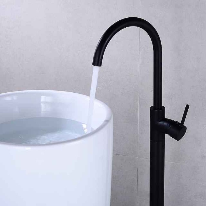 Floor Mount Standing Bathtub Faucet, 360° Swivel Freestanding Tub Filler Mixer Tap Brass Spout High Flow Shower Faucets