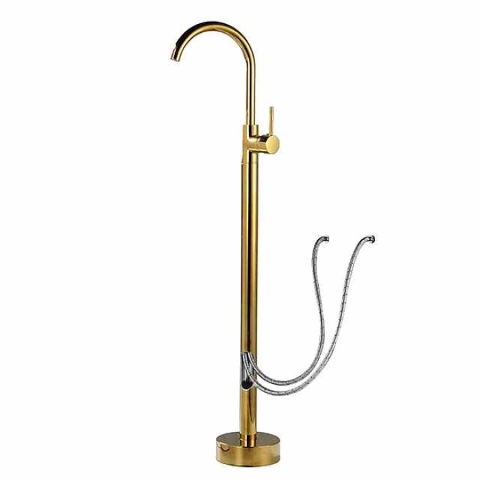 Floor Mount Standing Bathtub Faucet, 360° Swivel Freestanding Tub Filler Mixer Tap Brass Spout High Flow Shower Faucets