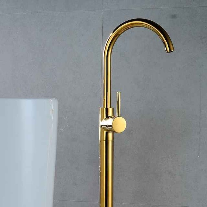 Floor Mount Standing Bathtub Faucet, 360° Swivel Freestanding Tub Filler Mixer Tap Brass Spout High Flow Shower Faucets