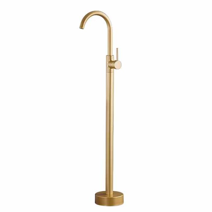 Floor Mount Standing Bathtub Faucet, 360° Swivel Freestanding Tub Filler Mixer Tap Brass Spout High Flow Shower Faucets