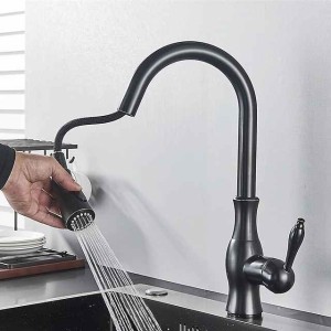 Kitchen Faucet with Pull-out Spray,Brass 2-modes Single Handle One Hole Modern Style Kitchen Taps with Hot and Cold Switch