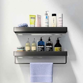 Bathroom Shelves Wall Mounted Black Storage Organizer Rack Bathroom Kitchen Bathroom Hardware Pendant Bathroom Shelf Space Aluminum Shower Rack Corner Shelf Square Bath Shower Shelf